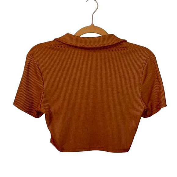Brown Polo Crop Top - Picture 2 of 2